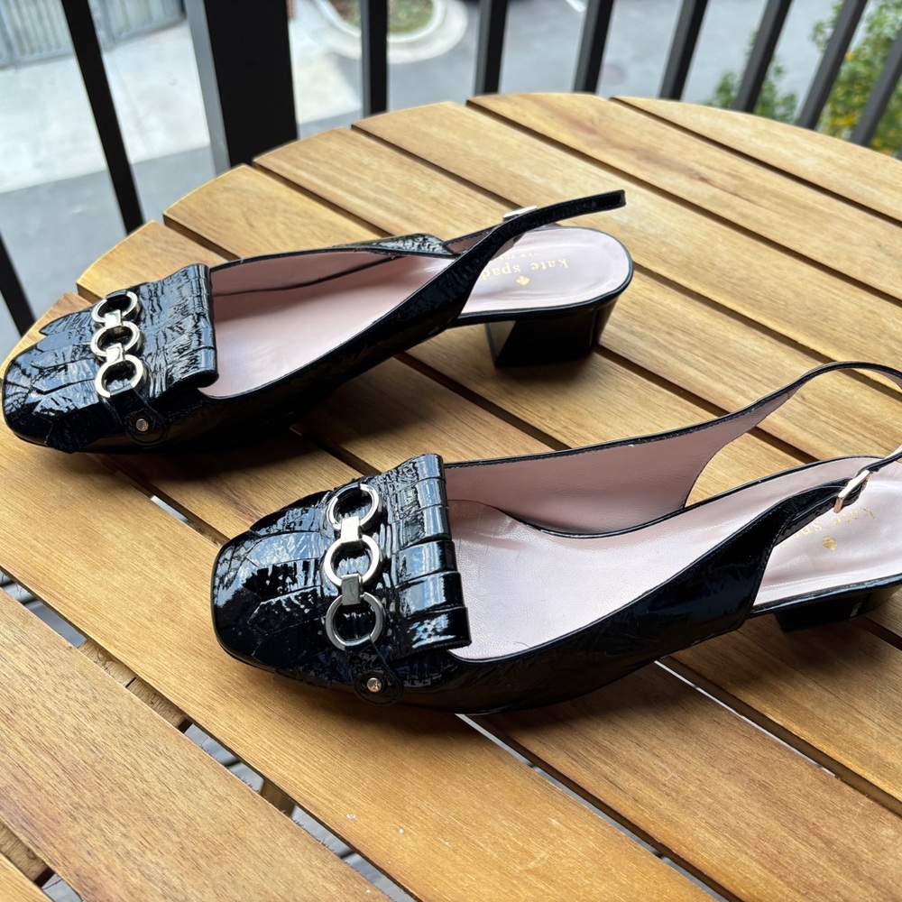 Kate Spade Black Patent Low Heel Slingbacks - Size 10 M; EUC; NS home